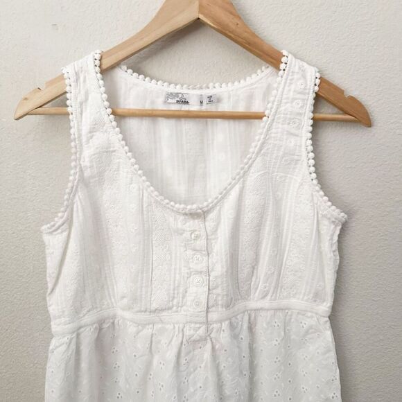 PRANA | Kendall Sleeveless Eyelet Mini Dress White Dot Trim | Size Medium - Picture 3 of 9